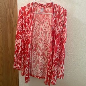 Chico’s Red and White Pattern Light Cardigan Size Medium